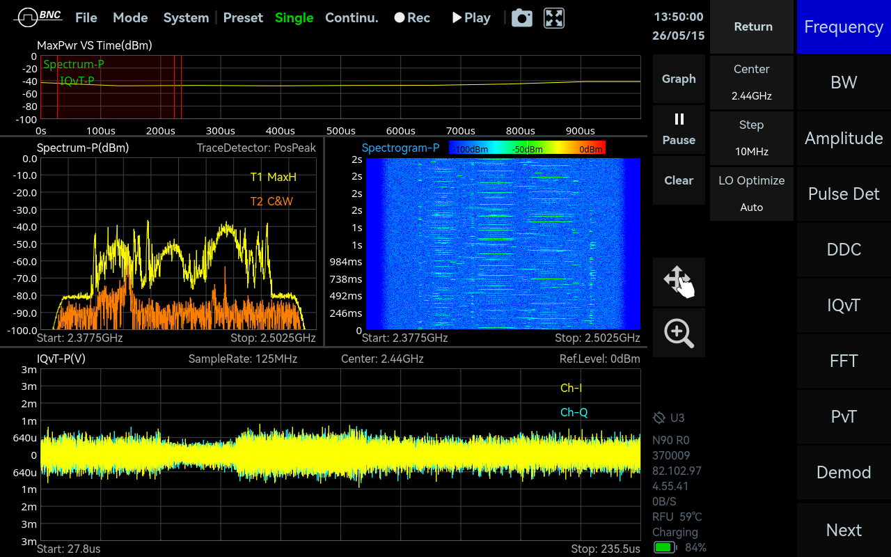 SpecICX-gen3 screenshot: IQ Streaming mode.