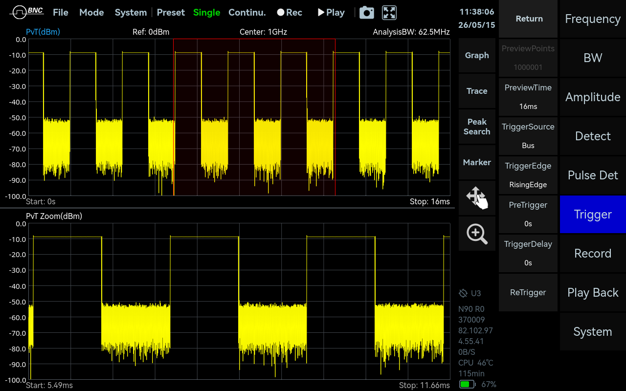 SpecICX-gen3 screenshot: Power Detection Analysis mode.