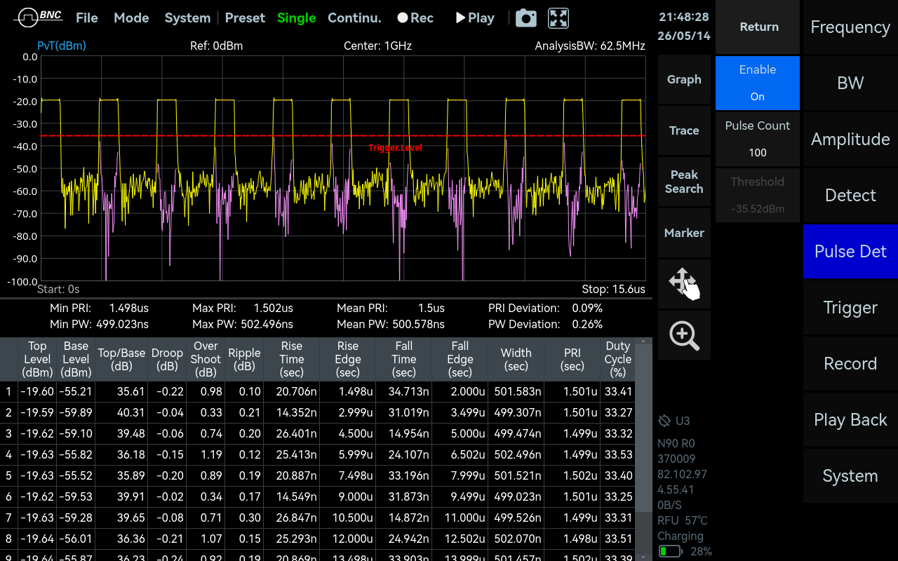 SpecICX-gen3 screenshot: Pulse Detection (option).